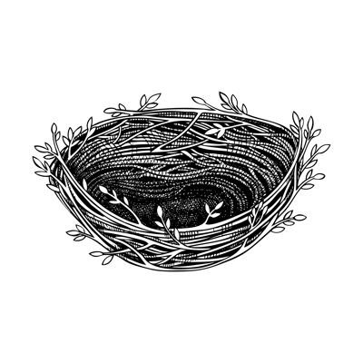 Bird nest sketch. Hand drawn spring illustration. Birdhouse vector. Easter design element. Not AI generated